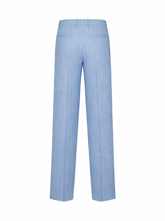 Light blue pinstriped stretch linen blend palazzo trousers