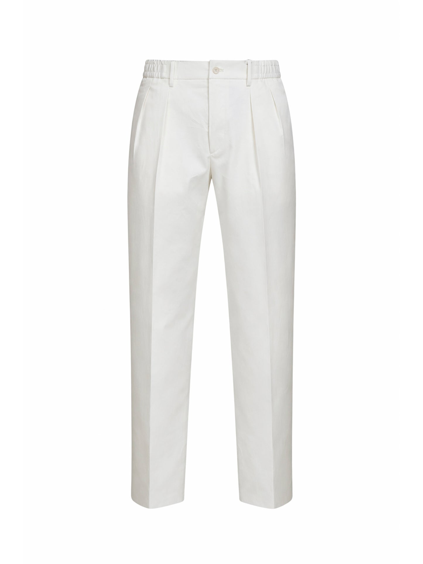 Pantaloni con pinces in cotone stretch panna