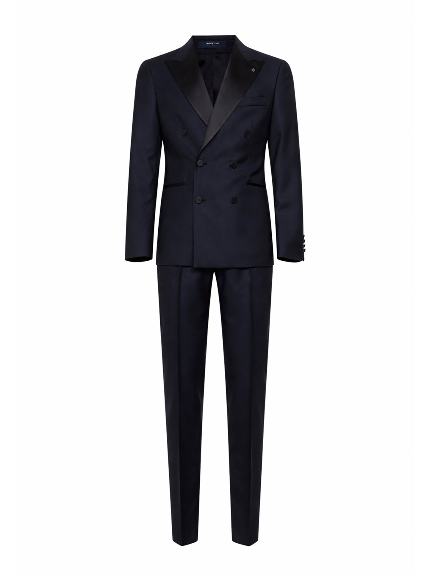Abito smoking Bruce in lana vergine jacquard nera