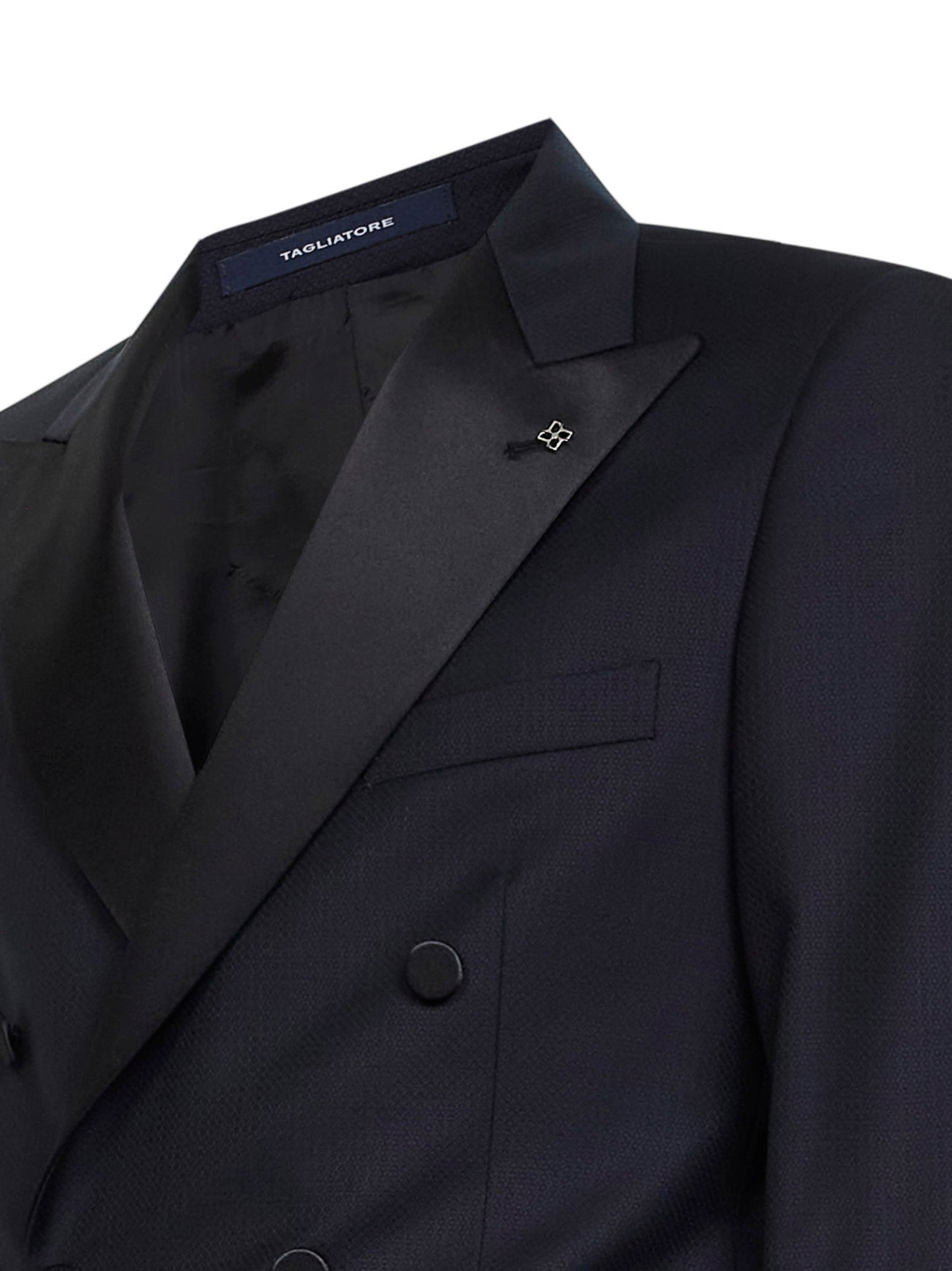 Abito smoking Bruce in lana vergine jacquard nera