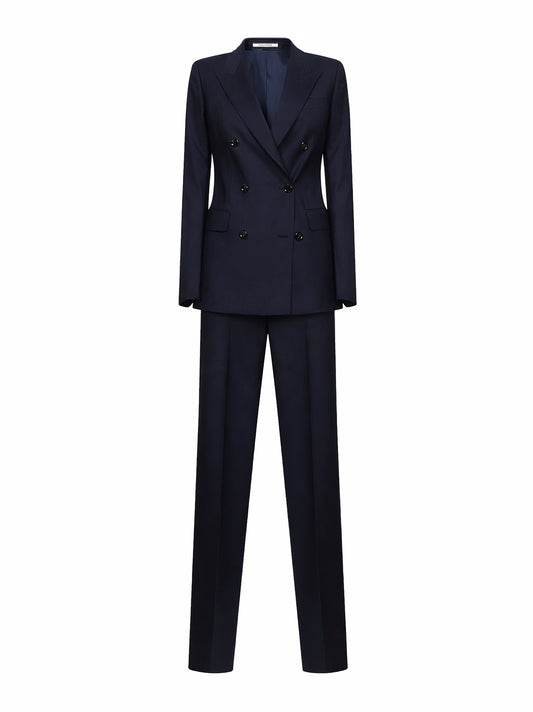 Blue stretch virgin wool double-breasted suit
