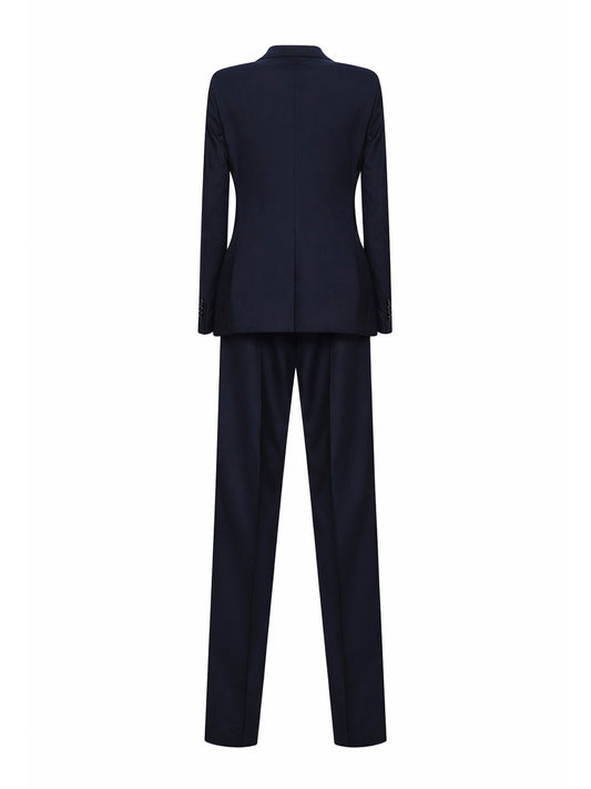 Blue stretch virgin wool double-breasted suit