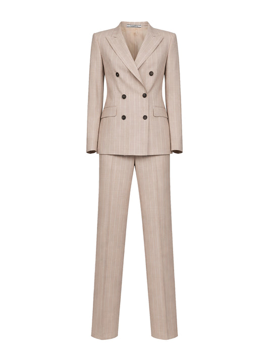 Beige pinstriped virgin wool and silk double-breasted suit