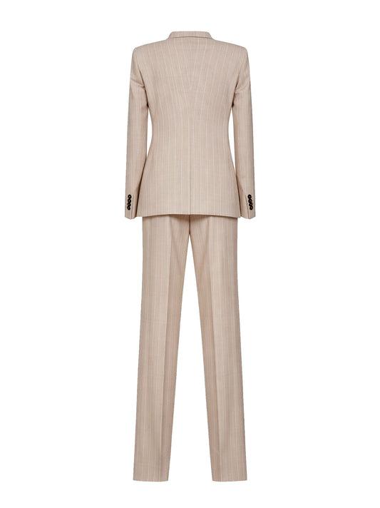 Beige pinstriped virgin wool and silk double-breasted suit