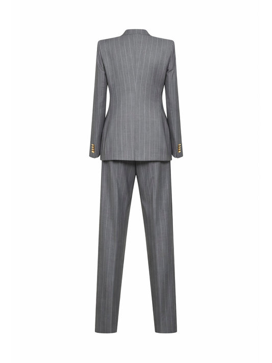 Grey pinstriped virgin wool and silk double-breasted suit