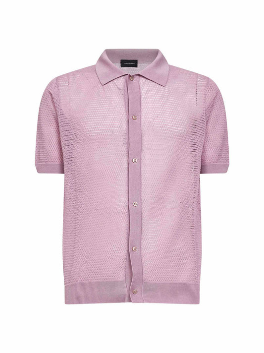 Camicia a maniche corte in maglia pointelle glicine