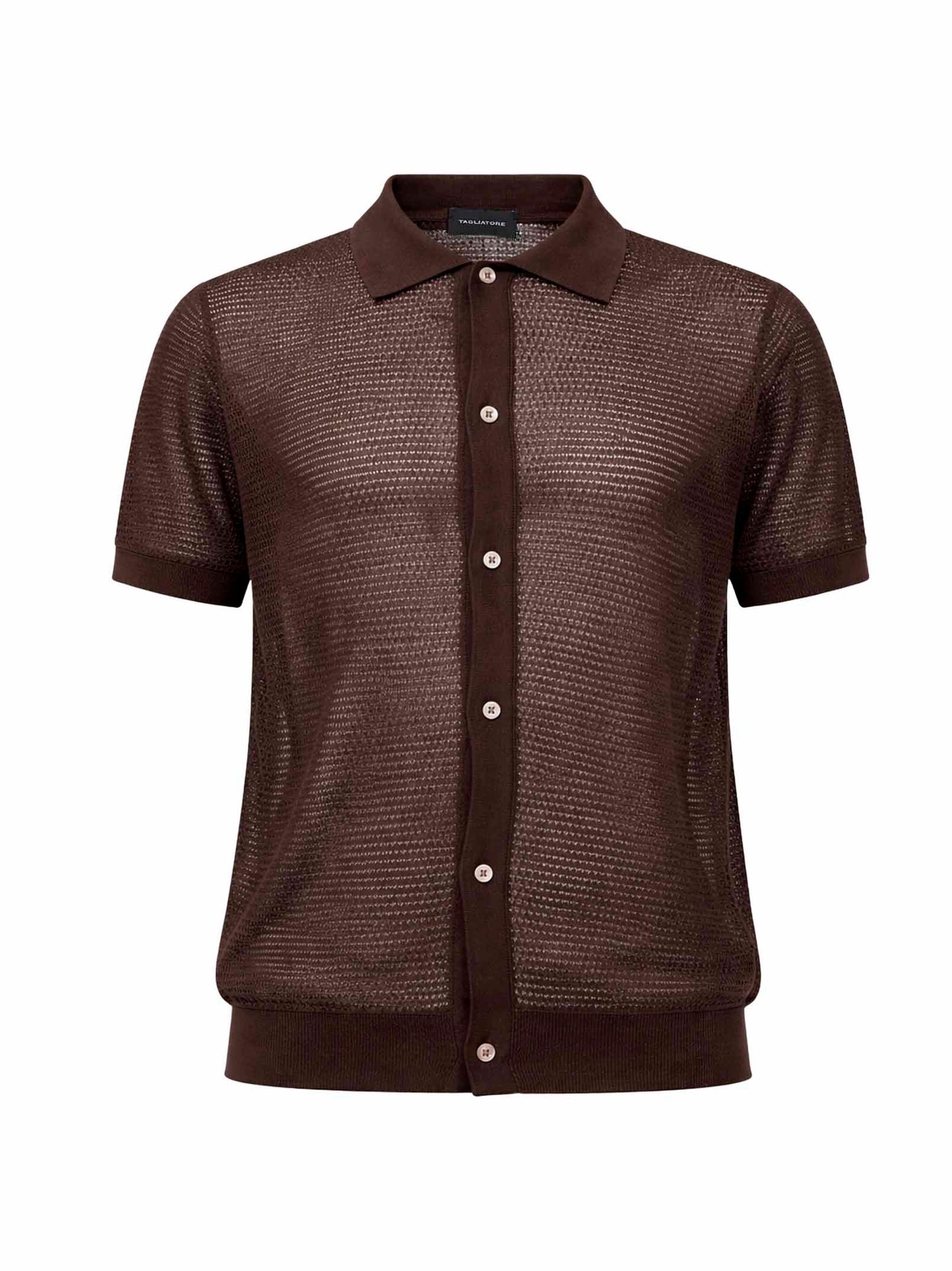 Camicia a maniche corte in maglia pointelle marrone