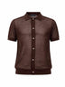 Camicia a maniche corte in maglia pointelle marrone