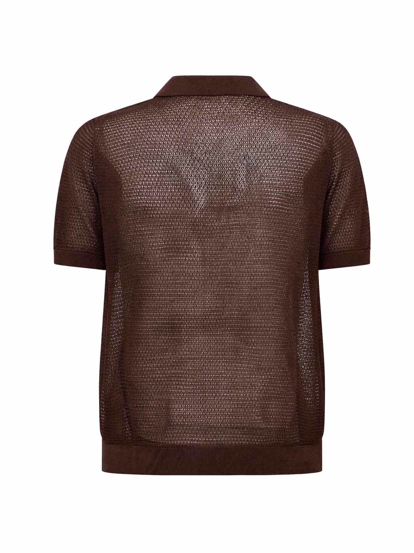 Camicia a maniche corte in maglia pointelle marrone