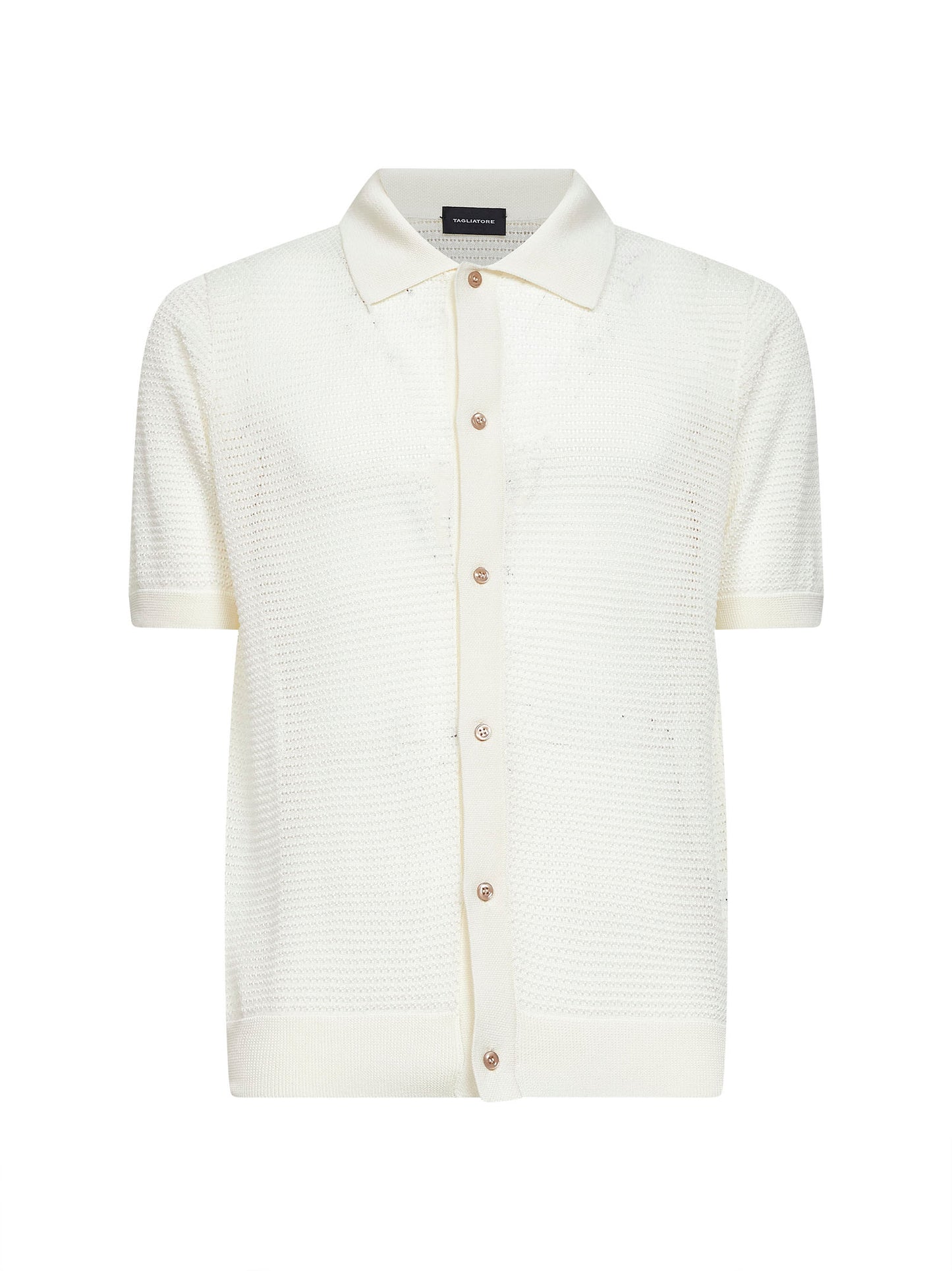Camicia a maniche corte in maglia pointelle panna