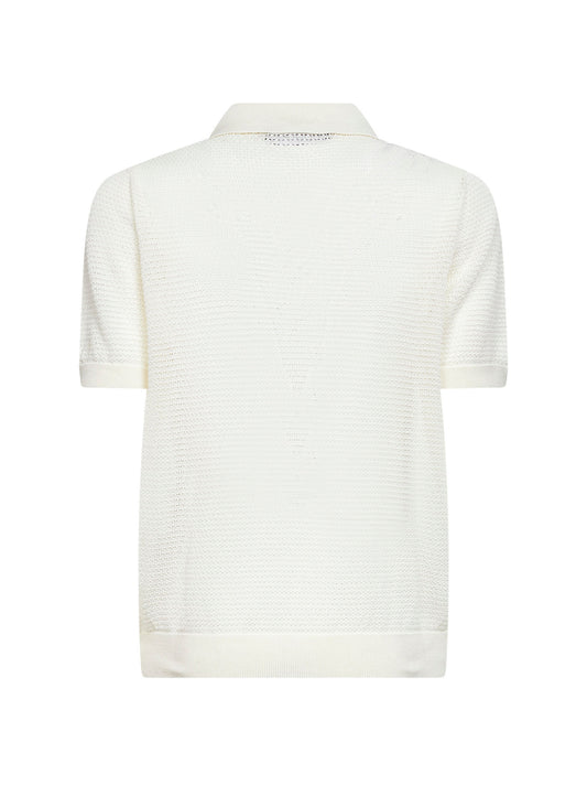 Camicia a maniche corte in maglia pointelle panna