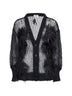 Cardigan in maglia aperta nera con piume