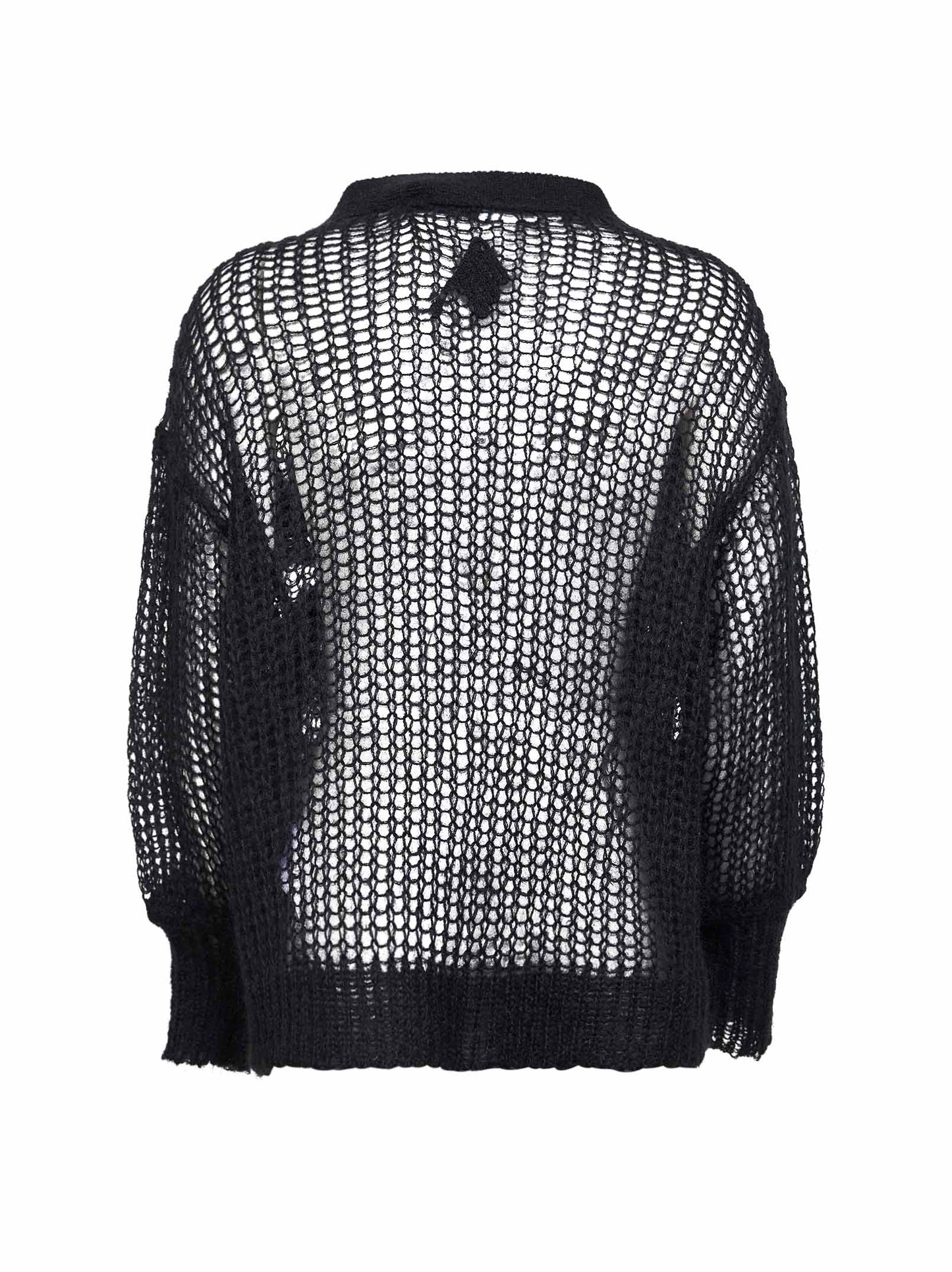 Cardigan in maglia aperta nera con piume