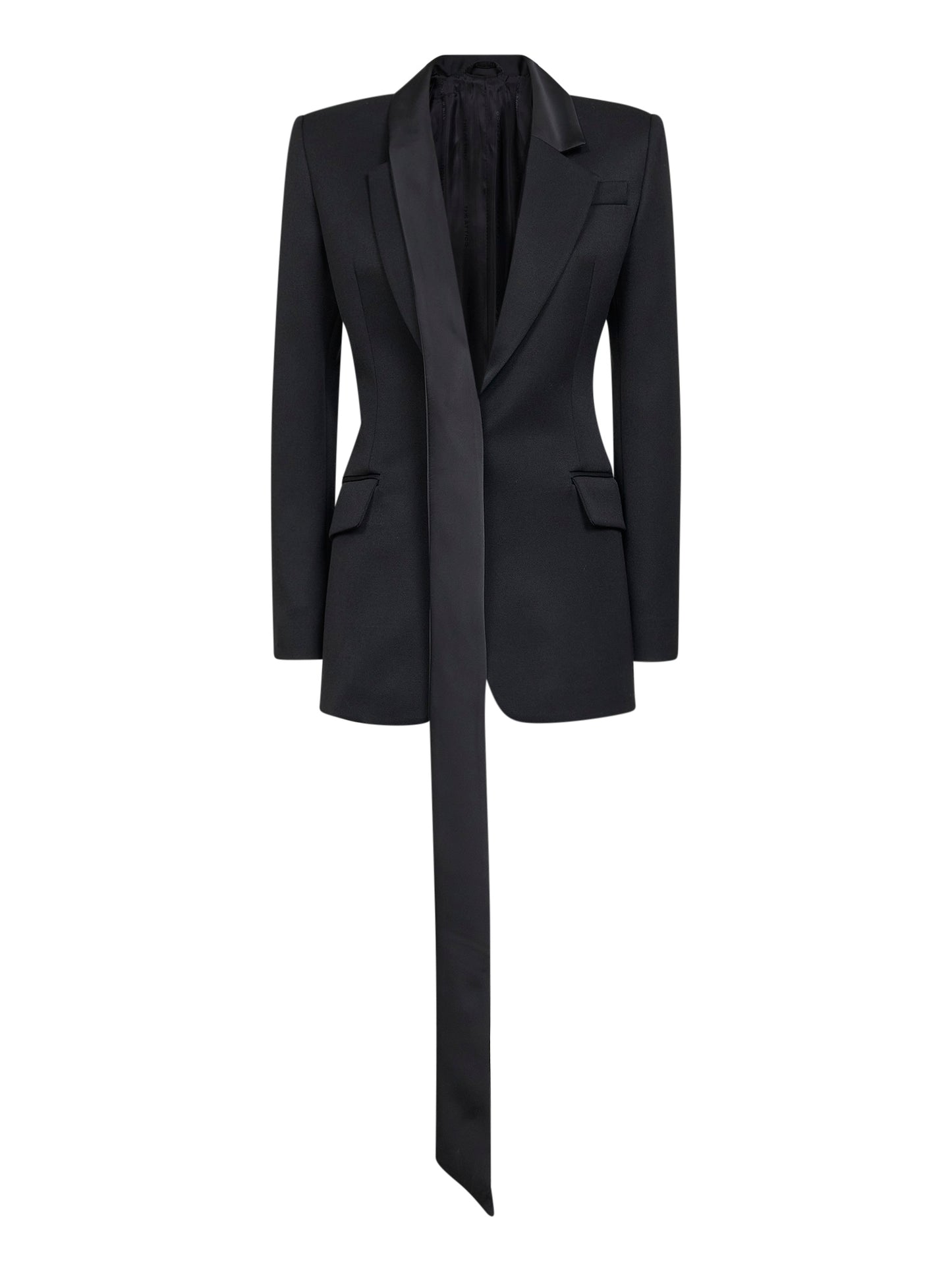 Black wool gabardine asymmetric jacket