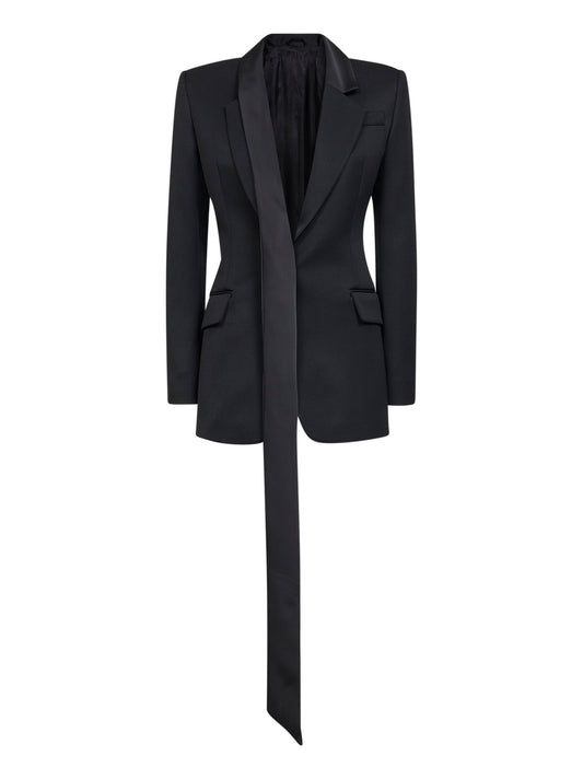 Black wool gabardine asymmetric jacket