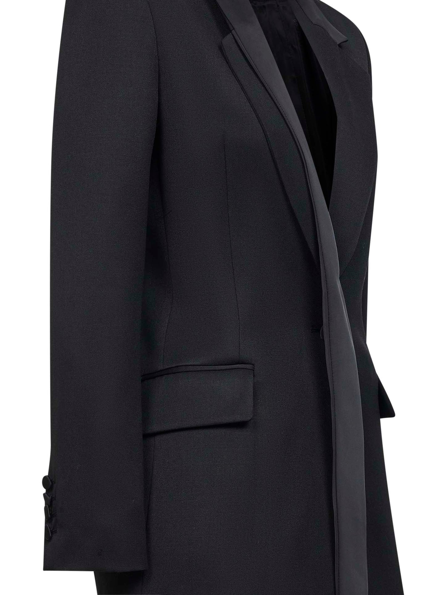 Black wool gabardine asymmetric jacket