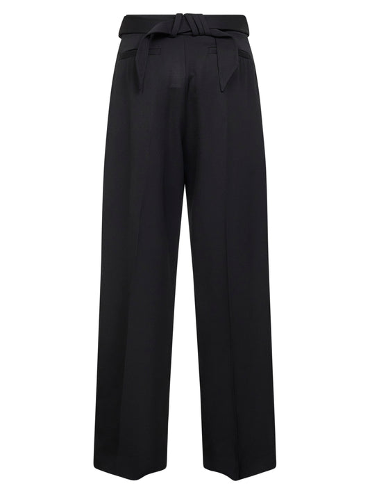Pantaloni sartoriali in lana vergine nera con fibbie logo