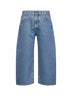 Jeans ampi cropped in denim lavato blu cielo