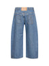 Jeans ampi cropped in denim lavato blu cielo
