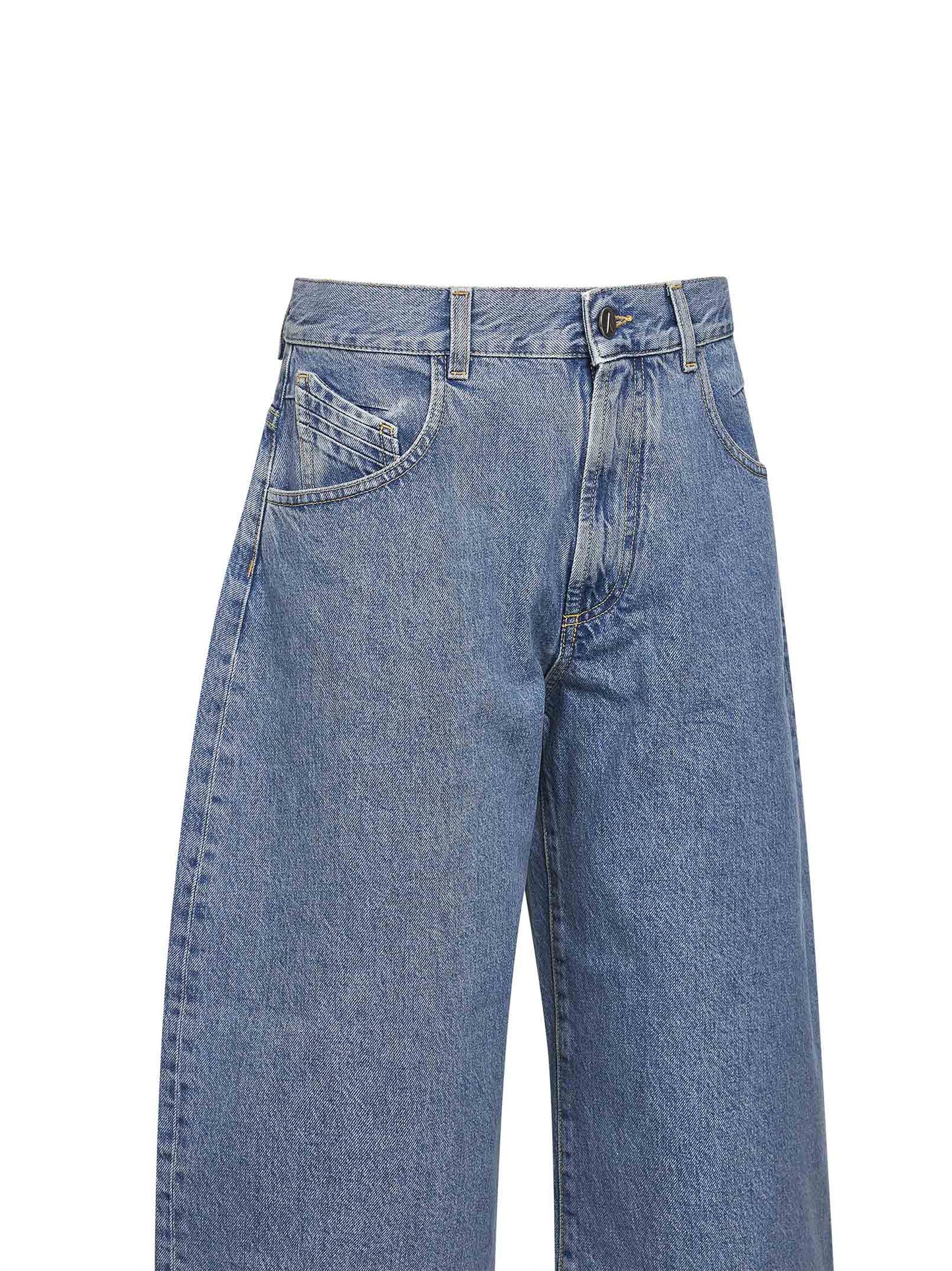 Jeans ampi cropped in denim lavato blu cielo