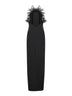 Abito lungo in cady nero con piume di struzzo