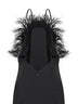 Abito lungo in cady nero con piume di struzzo