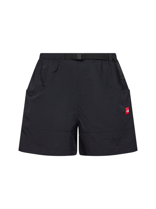 Black nylon Red Box belted shorts