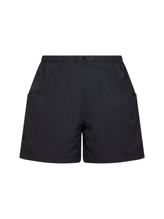 Black nylon Red Box belted shorts