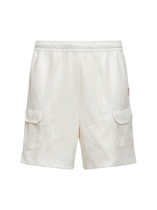 White Red Box Mesh Utility cargo shorts