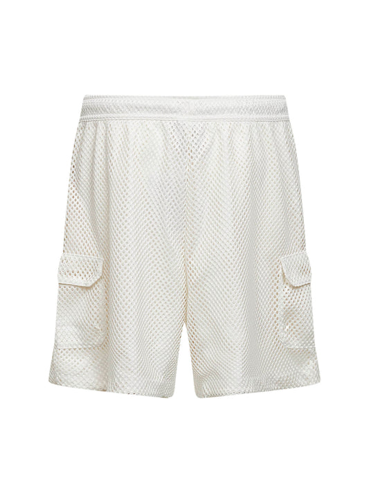 White Red Box Mesh Utility cargo shorts