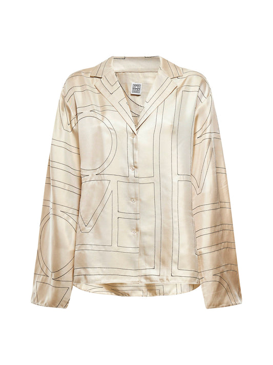 Camicia in seta con monogramma in beige