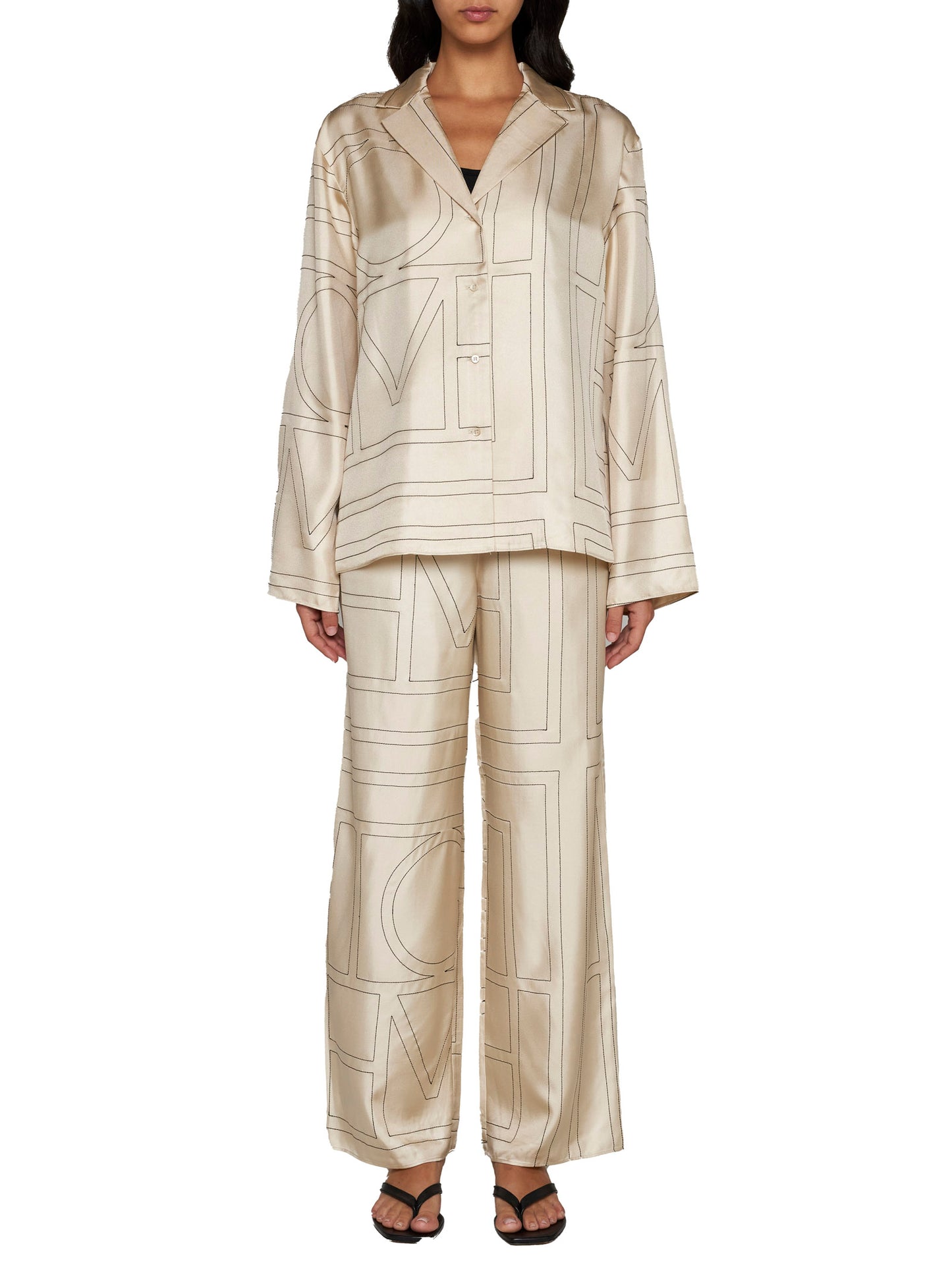 Camicia in seta con monogramma in beige