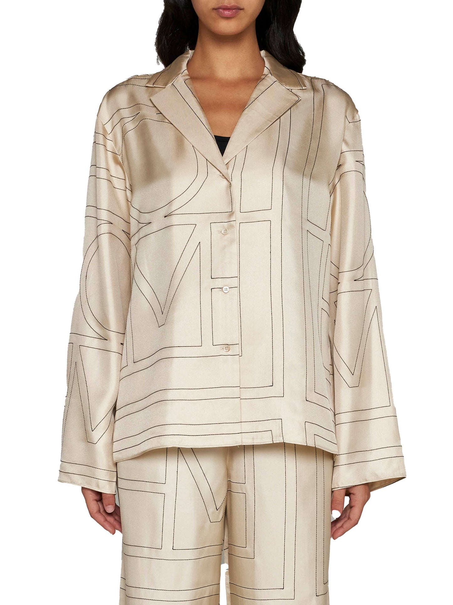 Camicia in seta con monogramma in beige