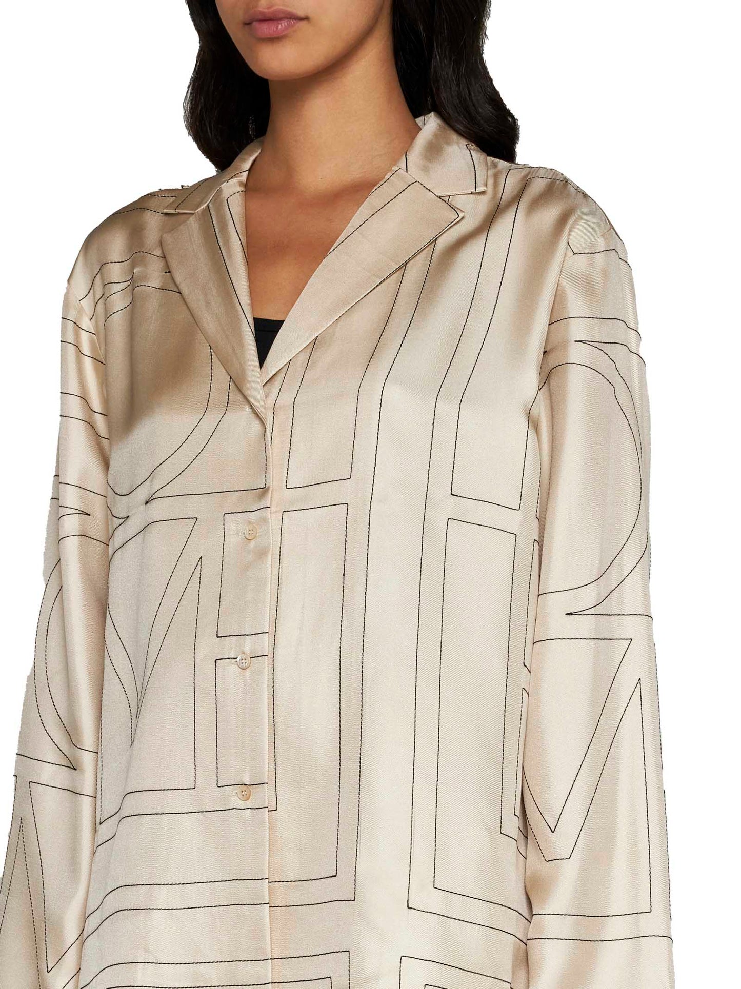 Camicia in seta con monogramma in beige
