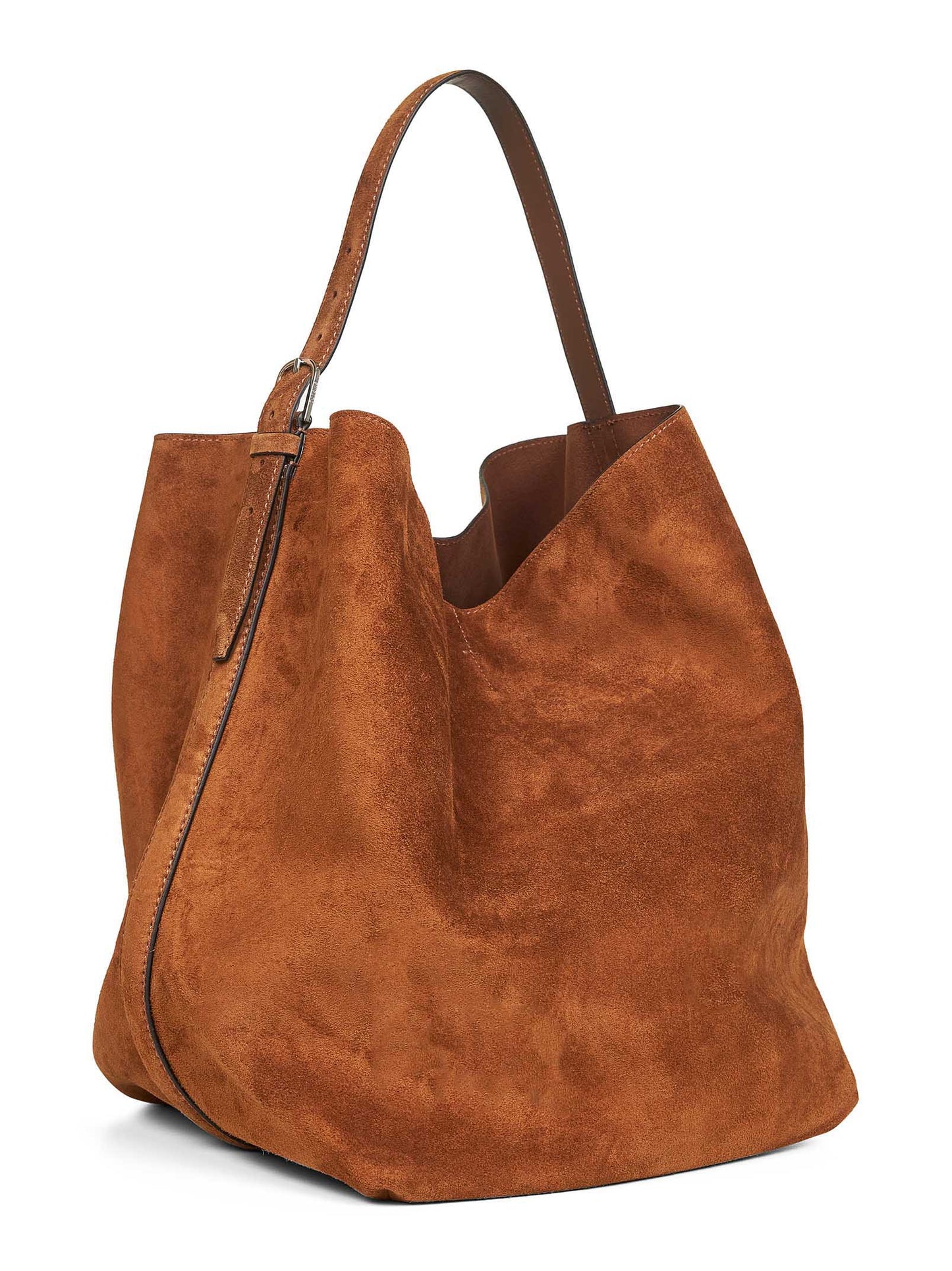 Borsa a spalla Belted suede tote marrone<BR/>