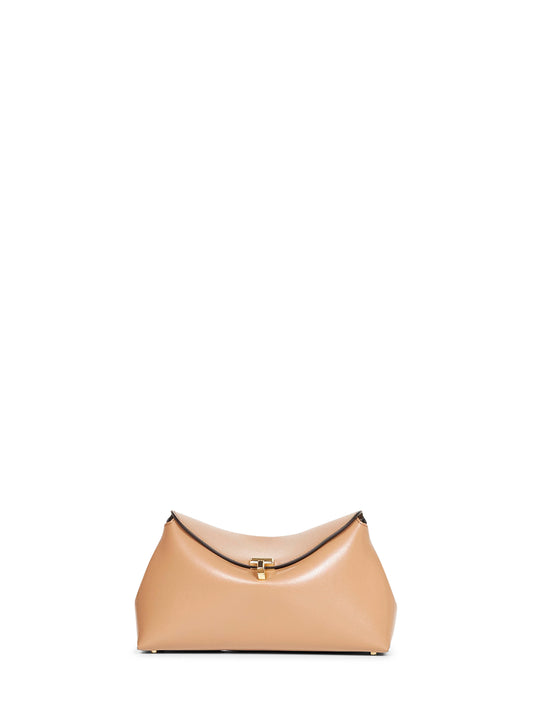 Camel T-lock clutch bag