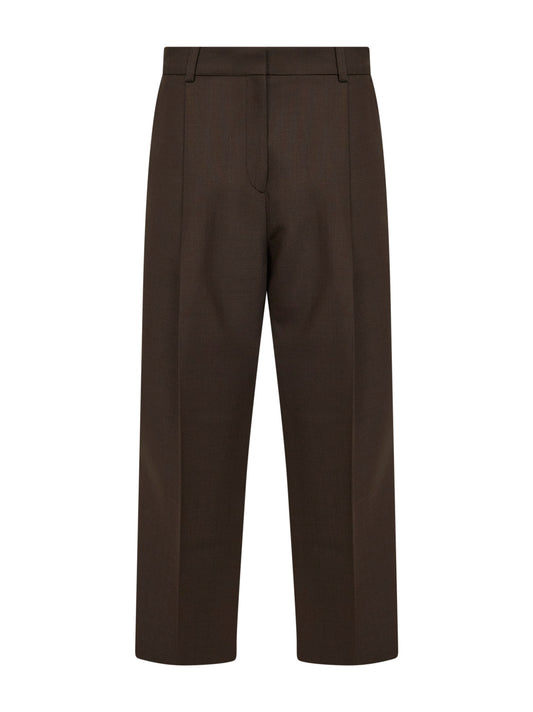 Pantaloni dritti in misto lana stretch marrone