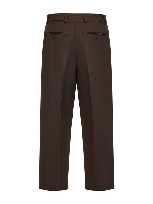 Pantaloni dritti in misto lana stretch marrone