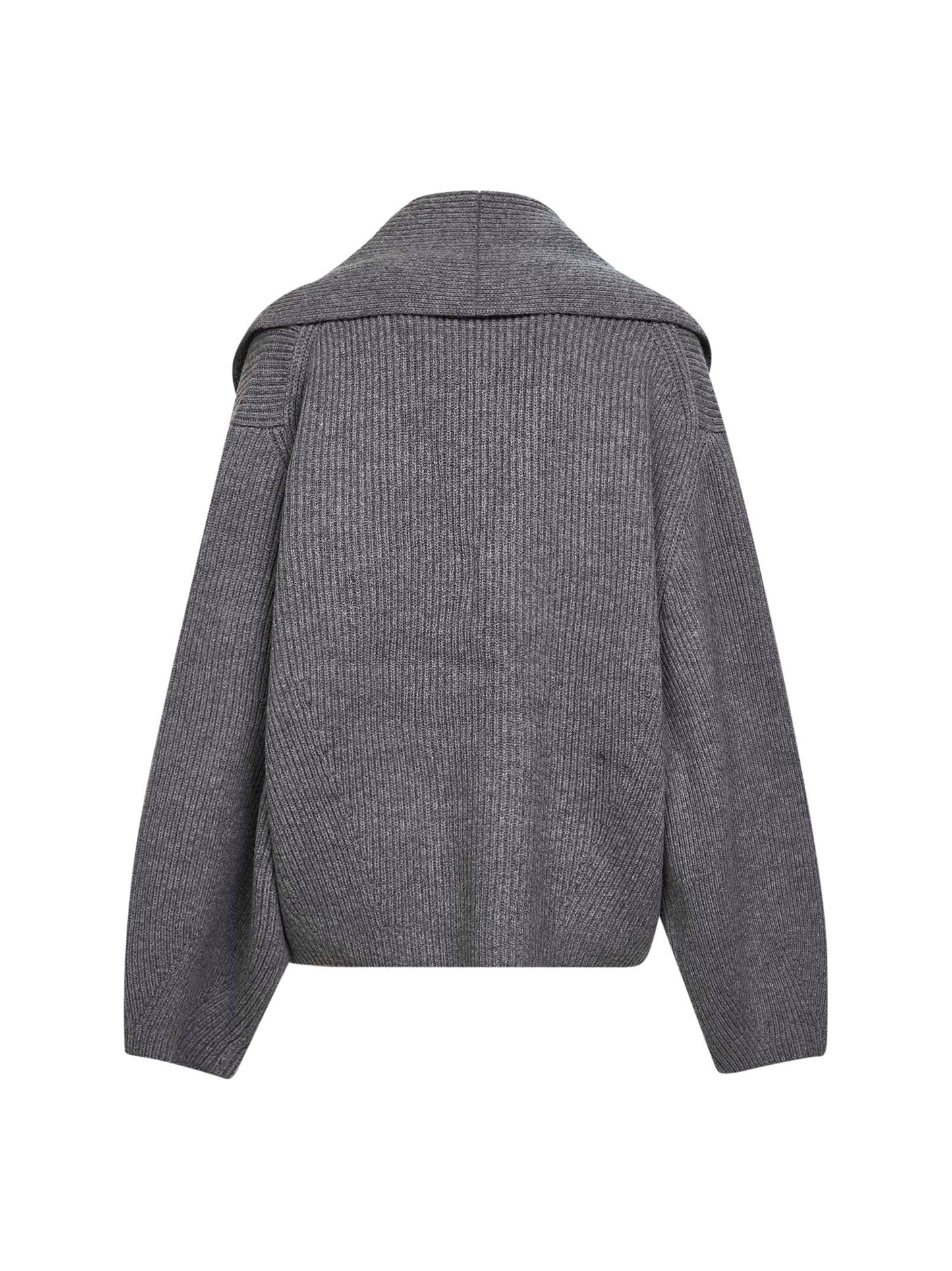 Mid grey ribbed wool shawl-lapel cardigan