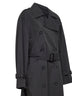 Washed black crisp cotton blend double-breasted trench coat