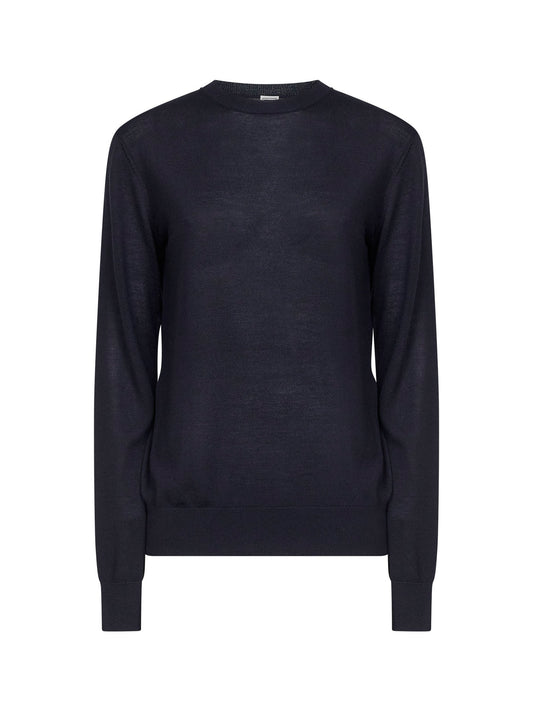 Pullover in maglia fine di lana merino e seta blu notte