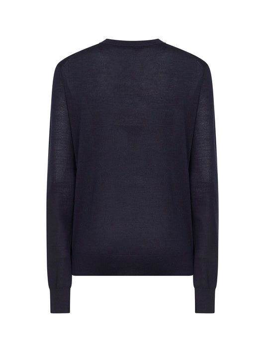 Pullover in maglia fine di lana merino e seta blu notte