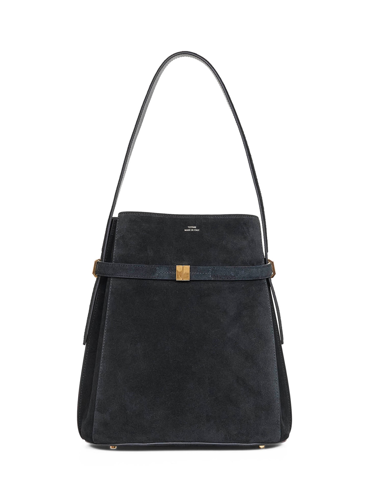 Black belted bucket bag