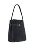 Black belted bucket bag