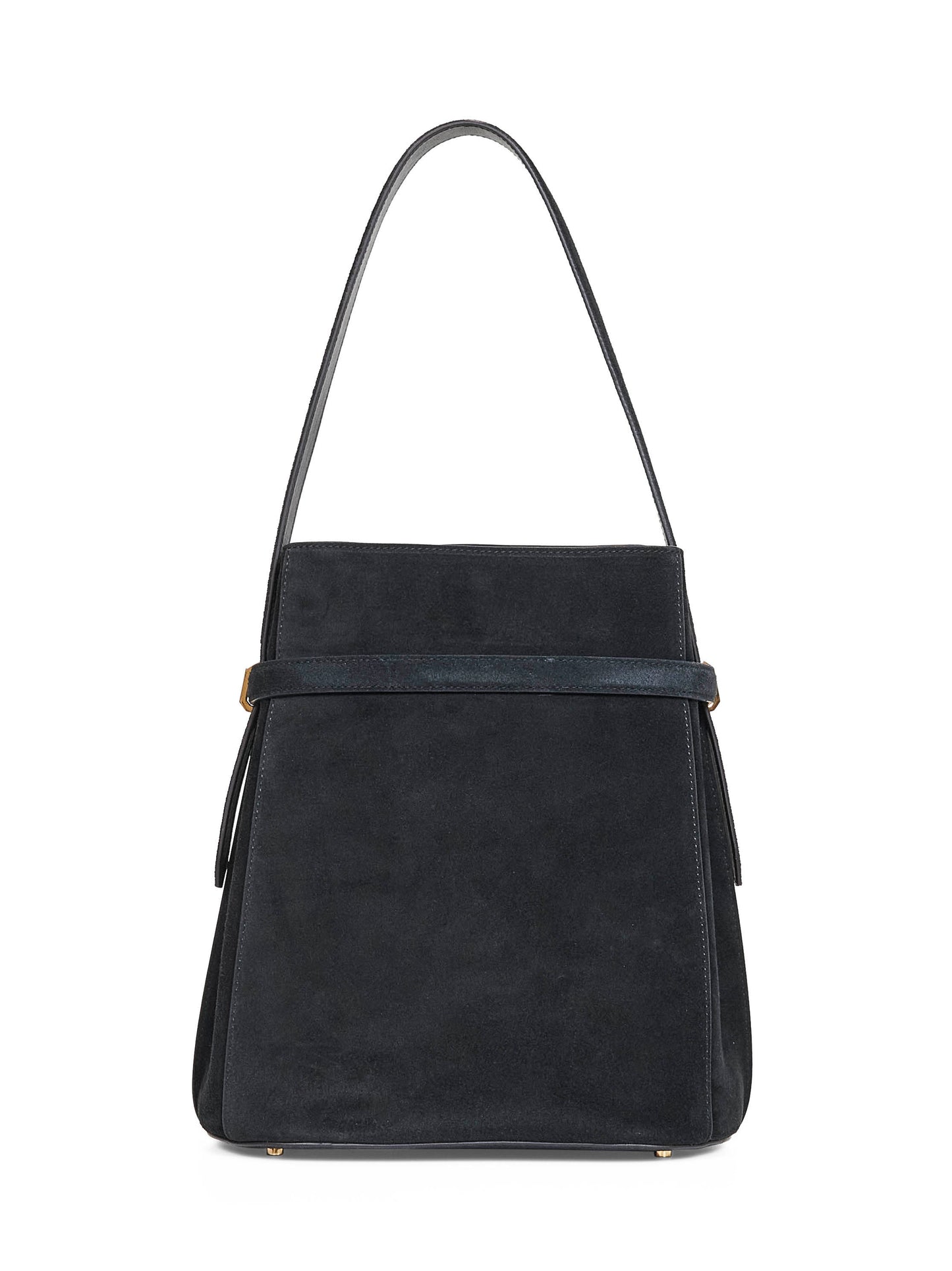 Black belted bucket bag