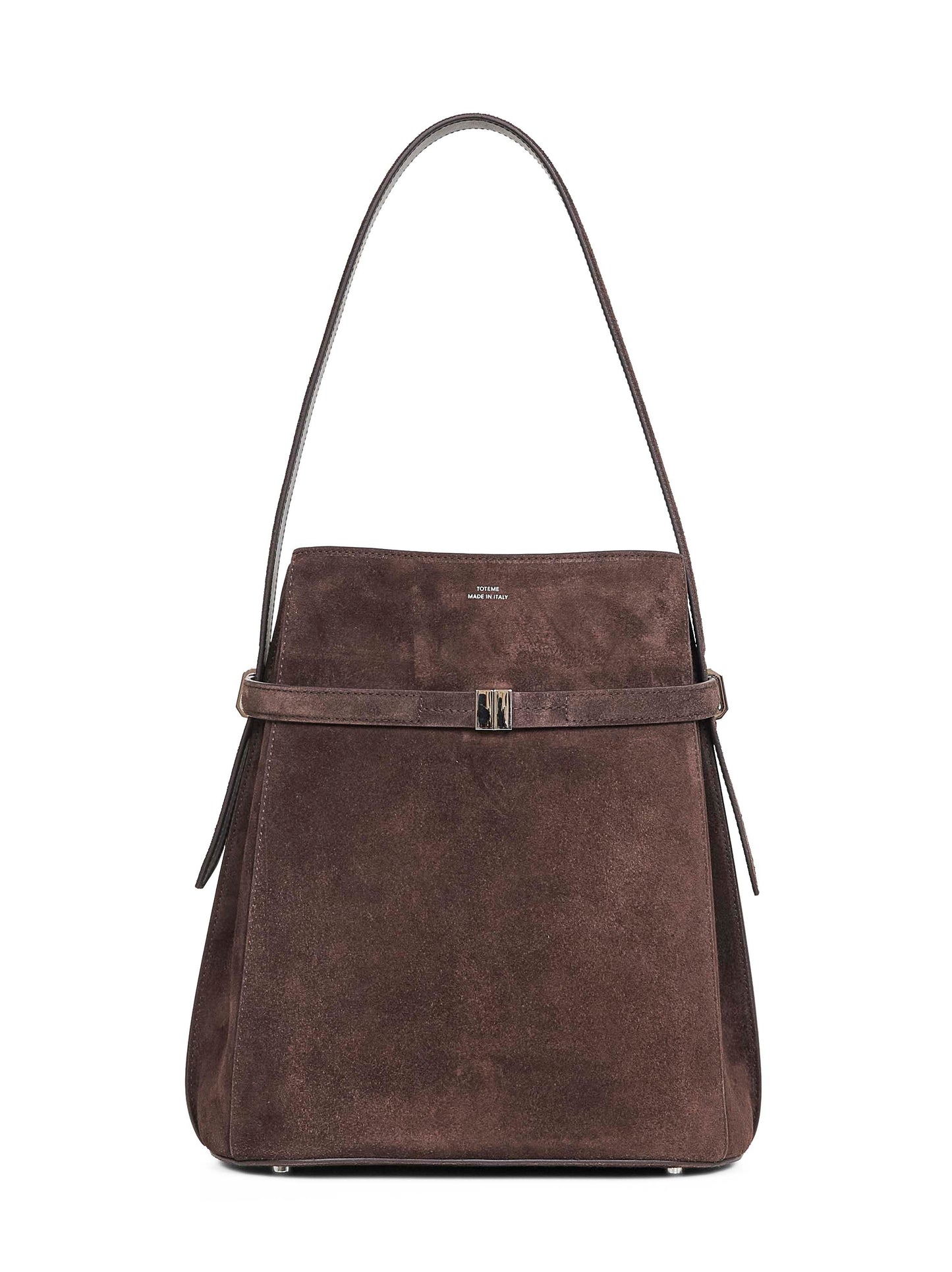 Brown belted bucket bag