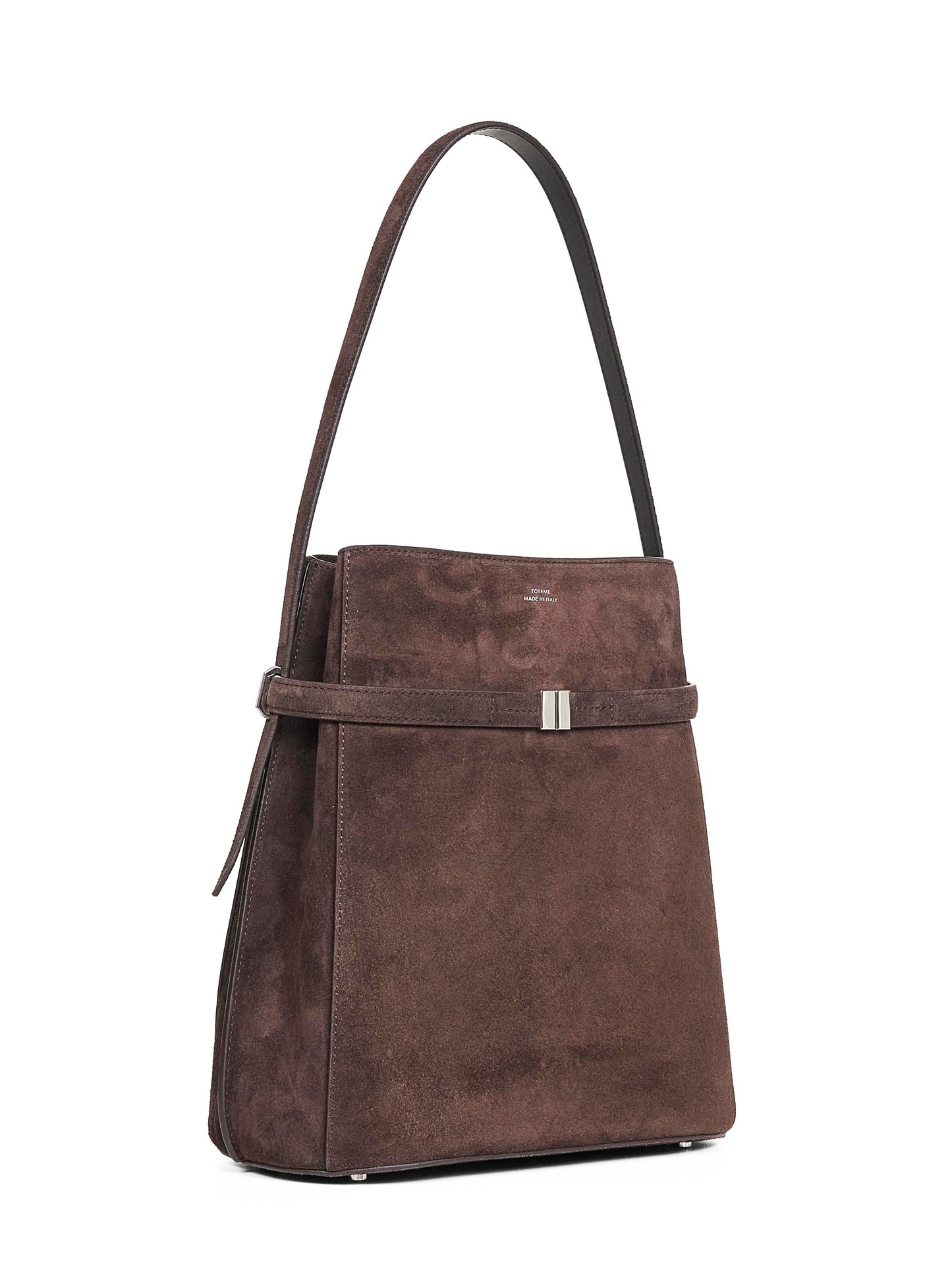 Brown belted bucket bag