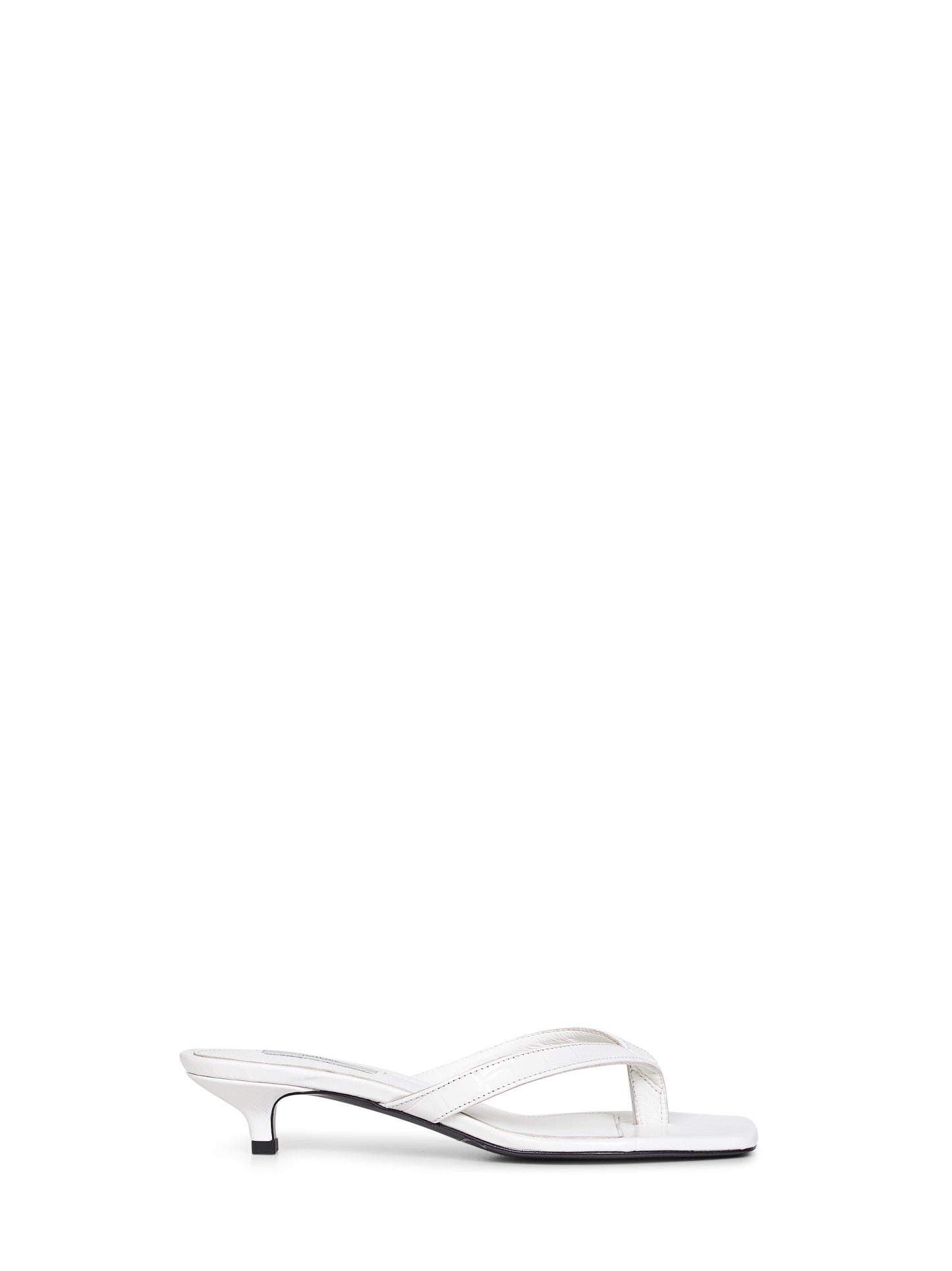 Off-white croco-embossed leather heeled flip-flop sandals