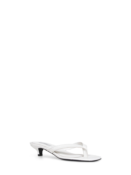 Off-white croco-embossed leather heeled flip-flop sandals