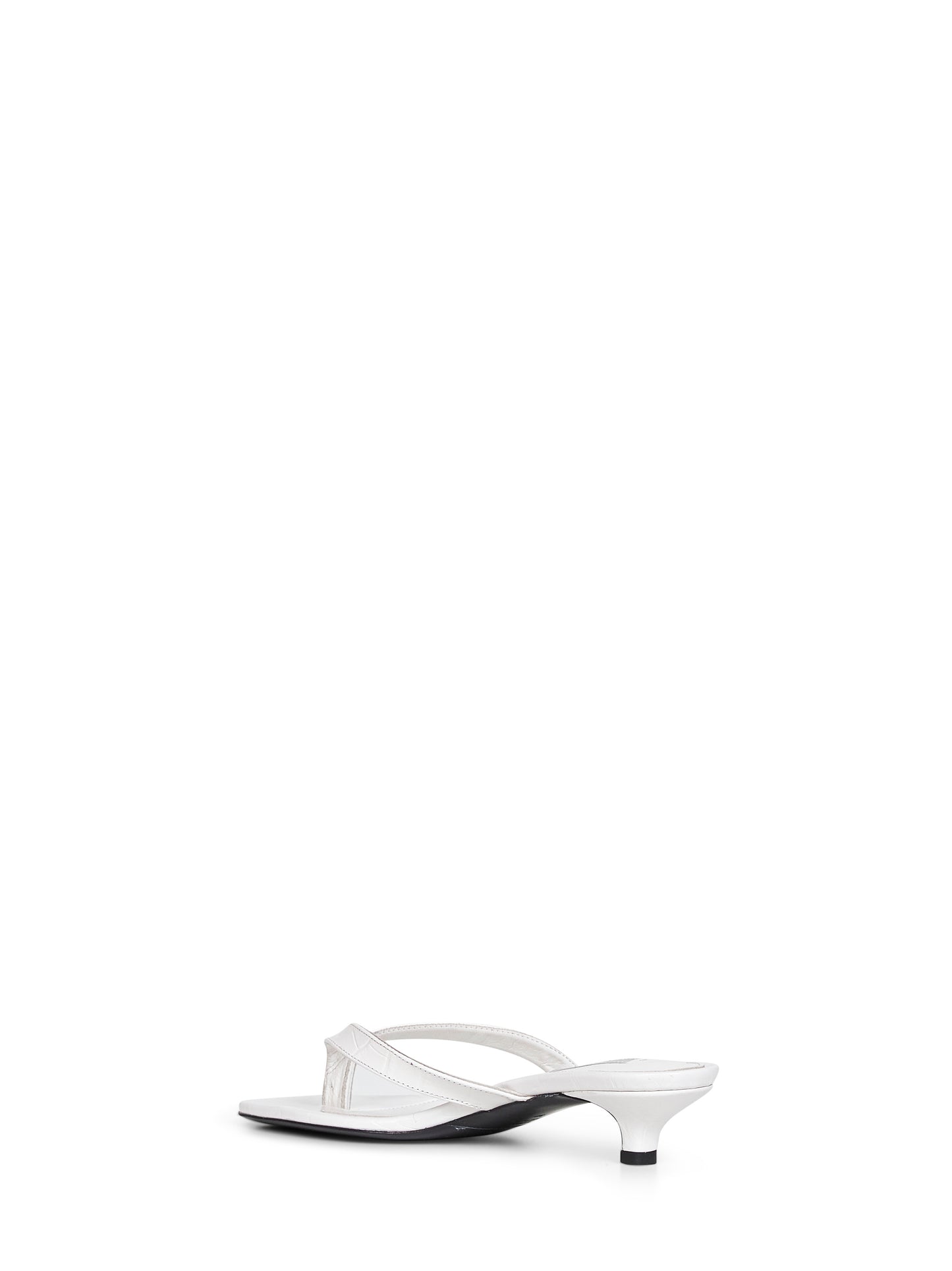 Off-white croco-embossed leather heeled flip-flop sandals